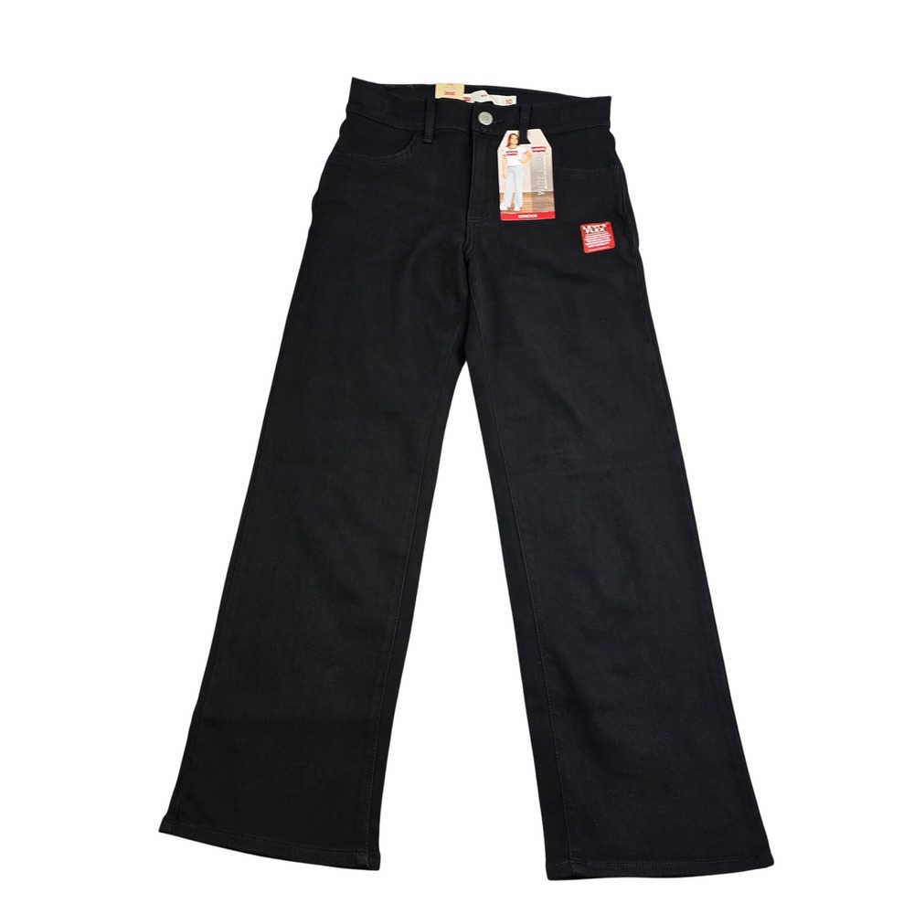 Levi's Wide Leg Jeans Kids Sz 10 Reg Black Flex Stretch Adjustable Waist School